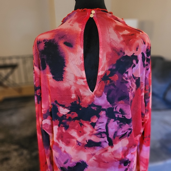 NWOT Bold Elements Pink Watercolor Ruched Long-Sleeve Dress Size XL - Picture 10 of 13